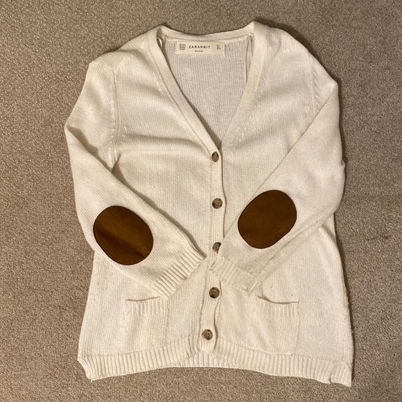 Zara Sweaters - Cream cardigan with suede elbow patches